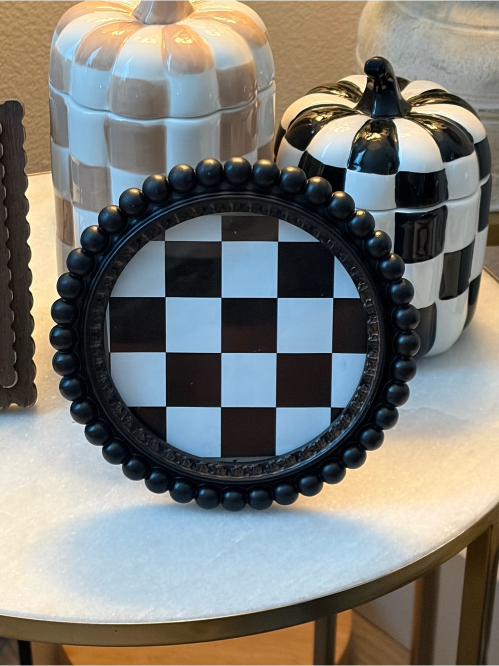 New Black Beaded Round Checkerboard Accent Frame - Unbranded